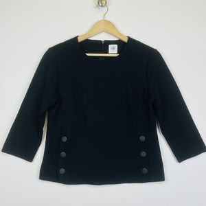 CAbi Black 3/4 Sleeve Back Zip Front Snap Rayon Blend Career Shirt‎ Womens Small